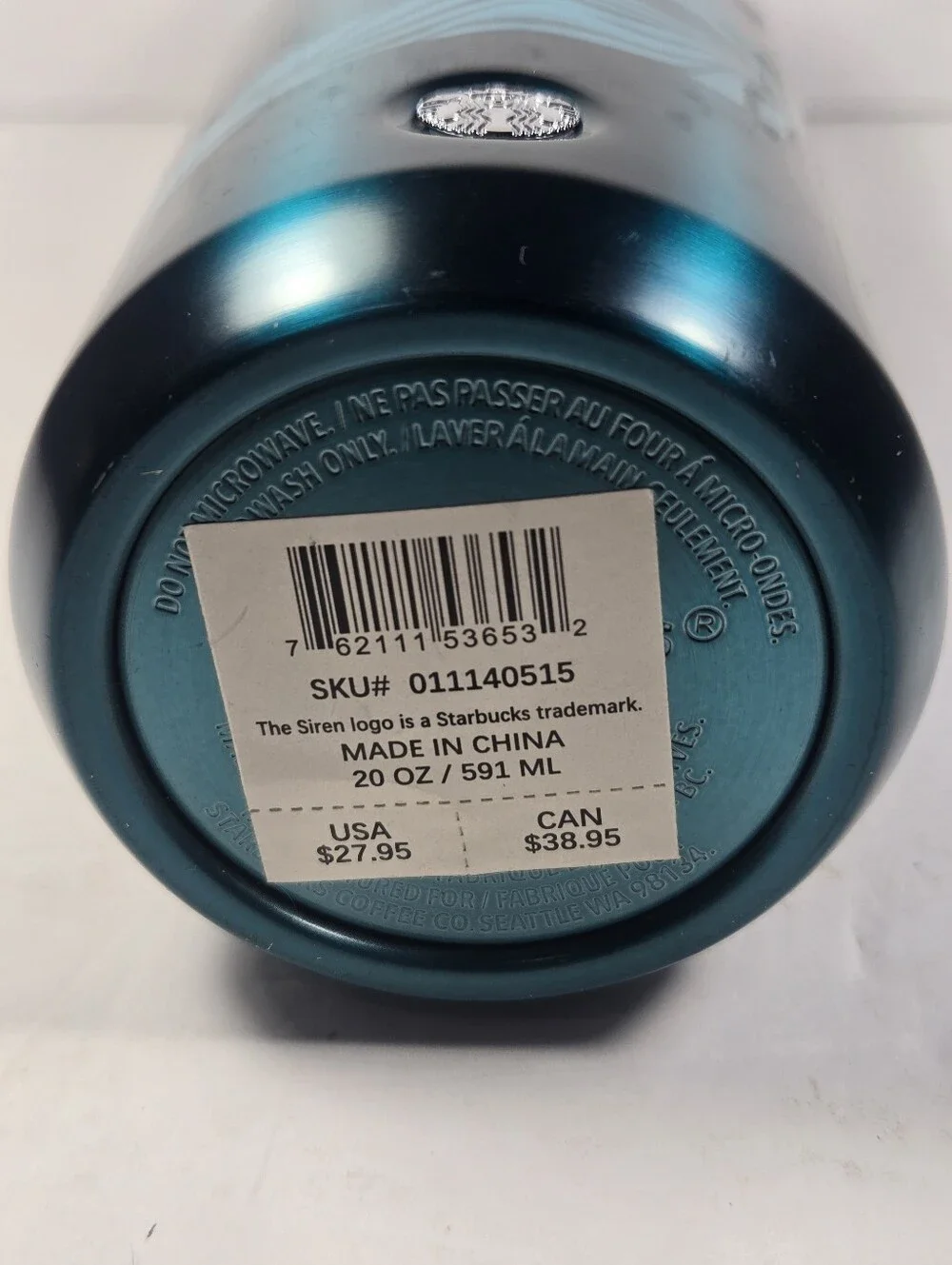Starbucks Teal Mermaid Stainless Steel Vacuum Insulated 20 Oz Water Bottle 2023